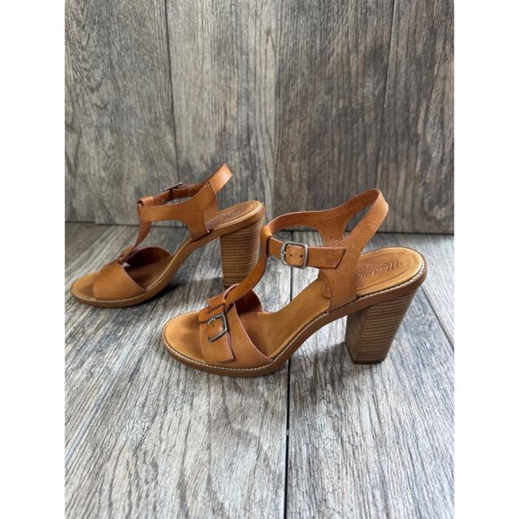 Madewell Loren Leather Ankle Strappy Heeled Sandals Minimalist Tan Womens Sz 8.5 - Picture 4 of 9